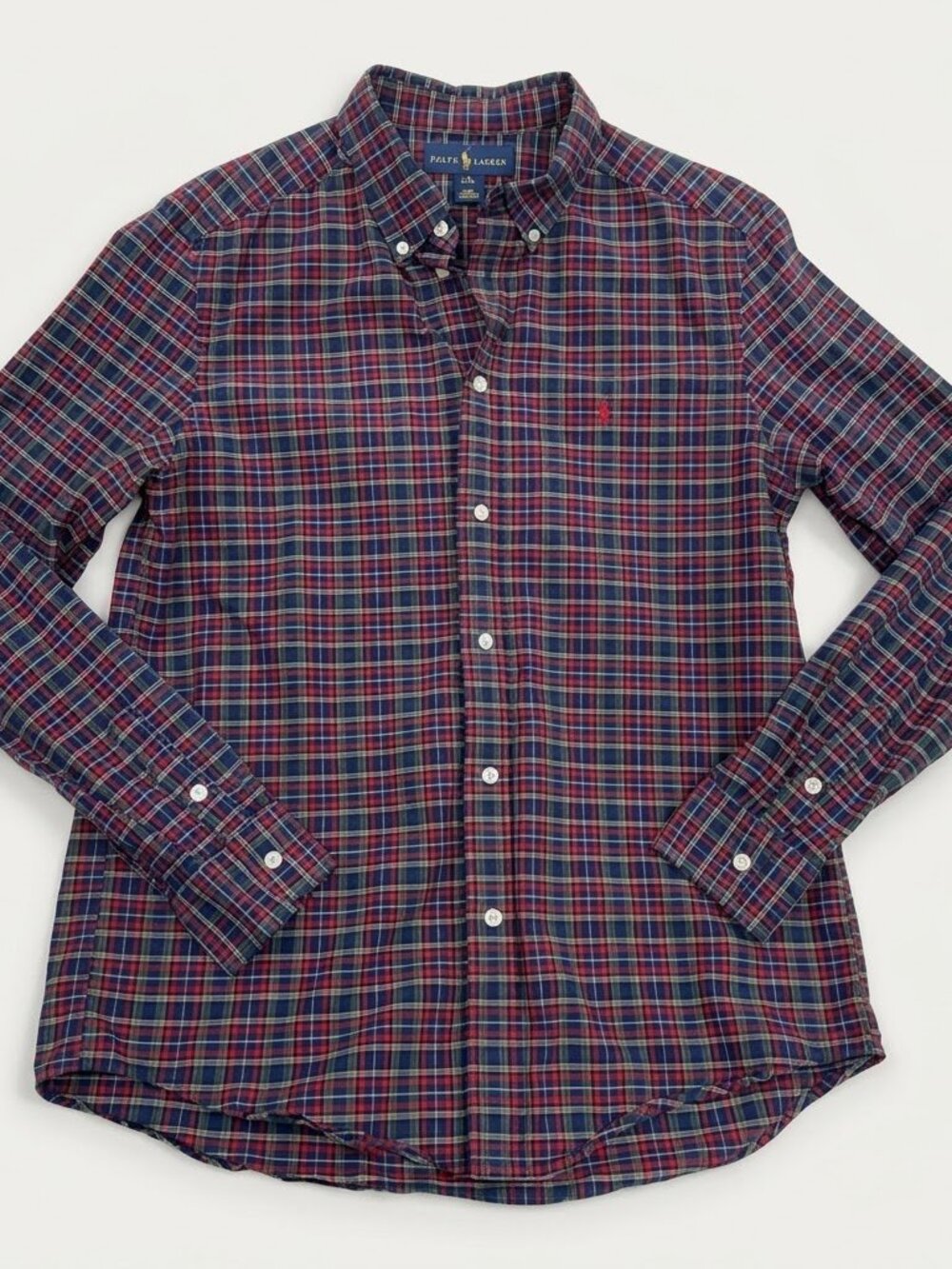 Polo Ralph Lauren Tartan Plaid Cotton Button Shirt Blue Red Green Boys XL 18-20